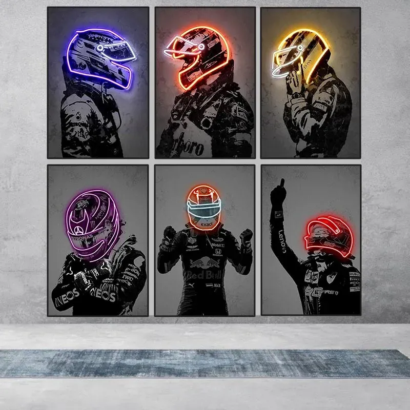 Racing Racer Poster abstrakte Neon Helm drucken Leinwand Malerei Rennwagen Wand kunst Bild Wohnkultur Wohnzimmer Wandbild unger ahmt