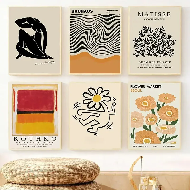 Abstrakte Yayoi Kusama Orange Wandkunst Matisse Mark Rothko Poster und Drucke Blumenmarkt Leinwand Malerei Wanddekoration