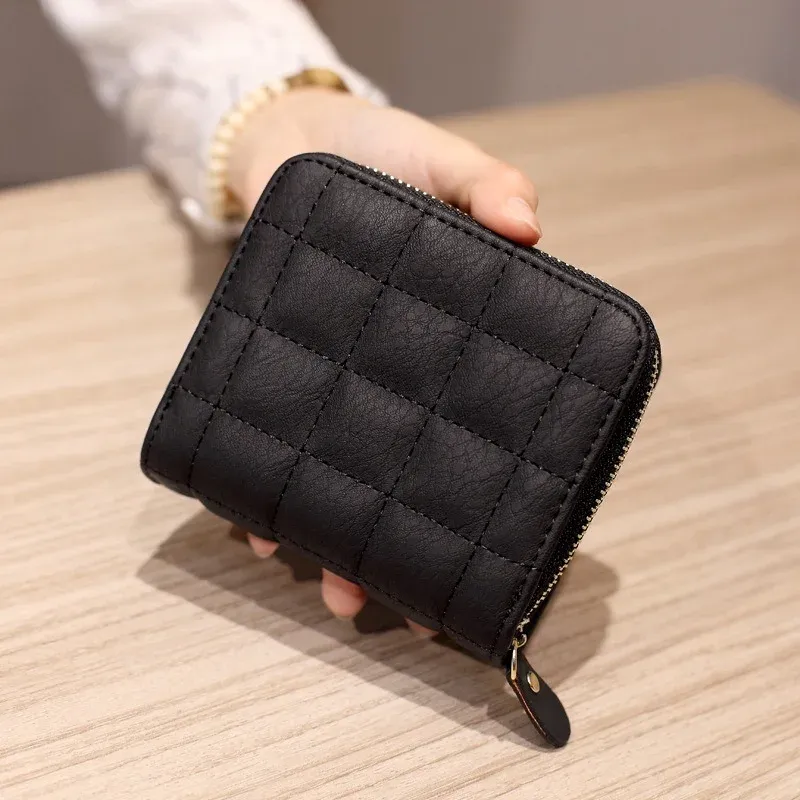 Frauen Kurze Brieftaschen PU Leder Weibliche Plaid Nubuk Kartenhalter Brieftasche Luxus Marke Damen Kleine Zipper Brieftasche mit Geldbörse