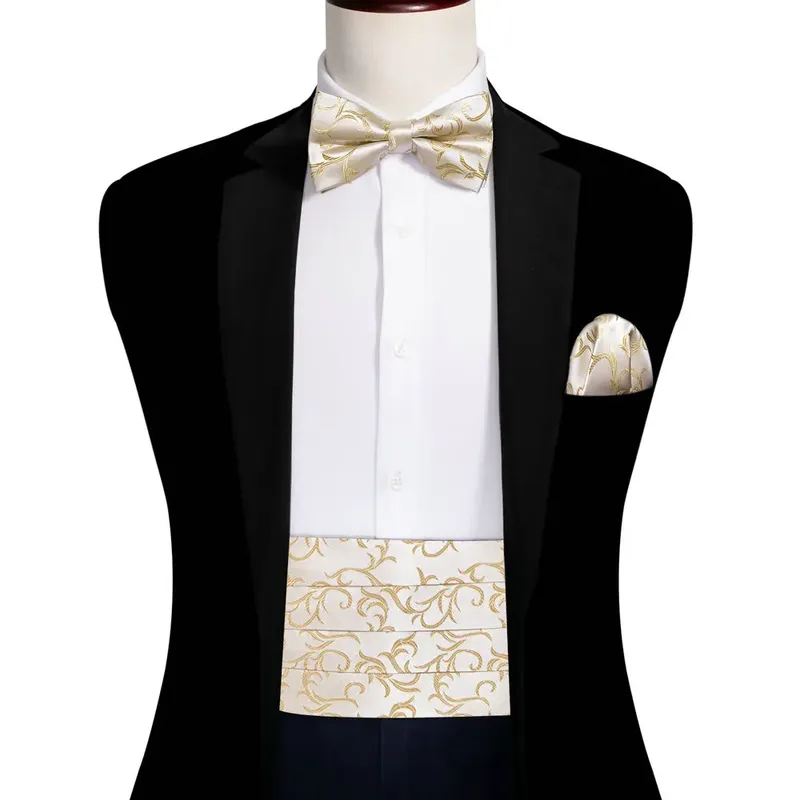 Barry. wang Champagner Kummer bund Männer Seide Blumen Jacquard Fliege Einst ecktuch Manschetten knöpfe setzt Hochzeits feier Geschenke Designer 1037