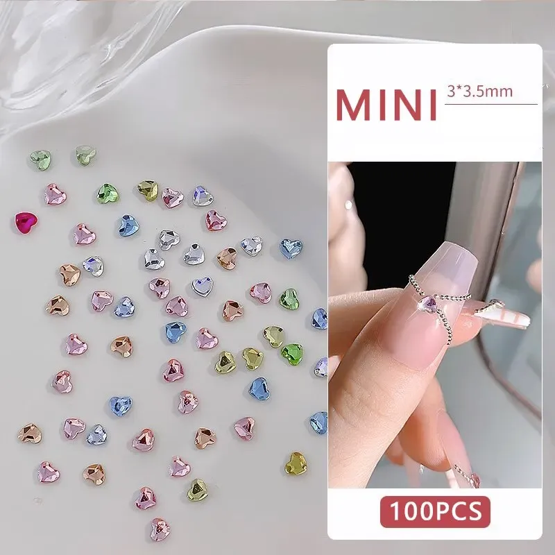 50–300 Stück Mini-Liebesherz-Diamant-Nageldekoration, super funkelnder Diamant mit flachem Boden, bunt, kleines Pfirsichherz, Explosion, Funken