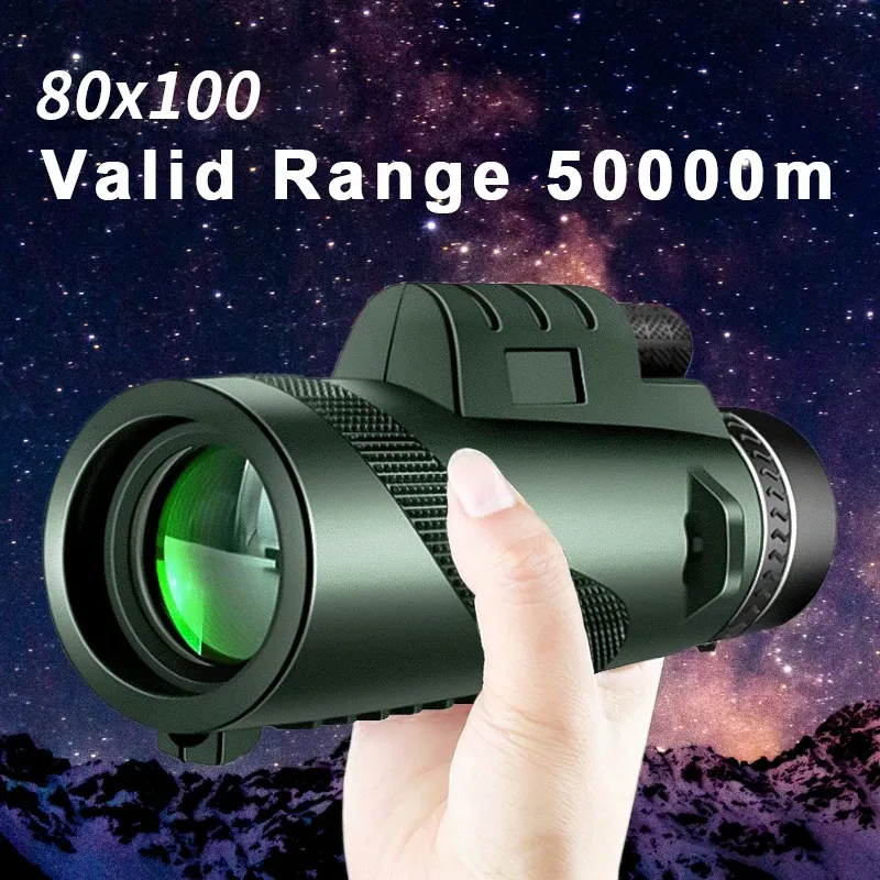 80x100 HD ZOOM Leistungsstarkes Monokular-Teleskop Tragbares Fernglas Langstreckenteleskop Jagd Camping mit Stativ Telefonclip