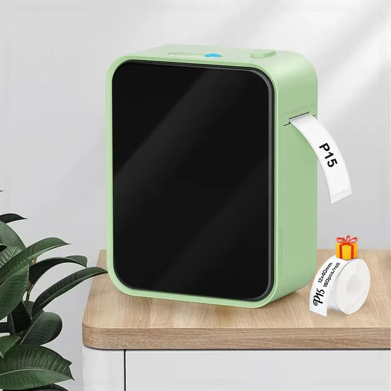 Tragbarer Etikettendrucker P15, selbstklebender Thermoetikettendrucker, kabelloser Bluetooth-Aufkleberdrucker mit selbstklebendem Etikettenpapier P15