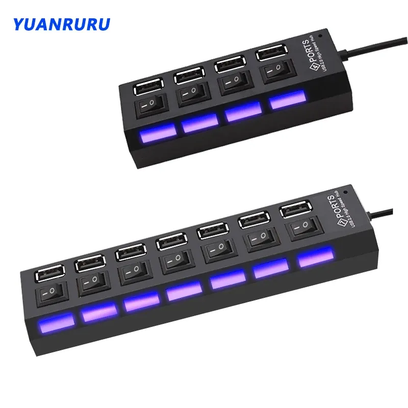 USB 2.0 Hub USB Hub 2.0 Multi USB Splitter Hub Verwenden Sie Netzteil 4/7 Port Multiple Expander 2.0 USB Hub mit Schalter für PC