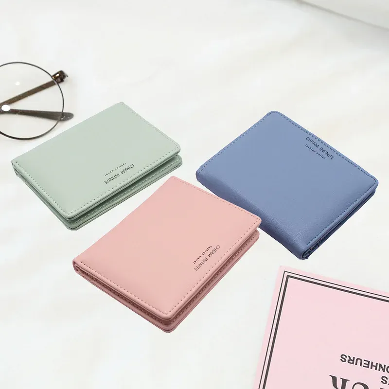 Einfache zweifach gefaltete kurze Geldbörse für Damen, dünner, einfarbiger, vielseitiger Kreditkartenhalter, lässige und modische Clutch