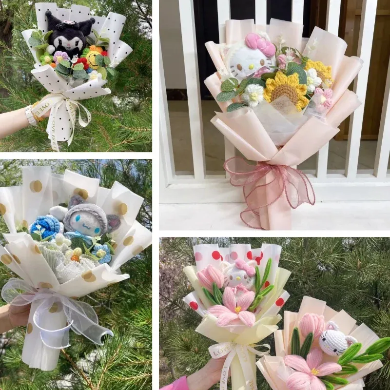 Cartoon My Melody Kuromi Cinnamoroll Kt Cat Plüschpuppen-Spielzeug Blumenstrauß Geschenkbox Valentinstag Weihnachten Abschlussgeschenke