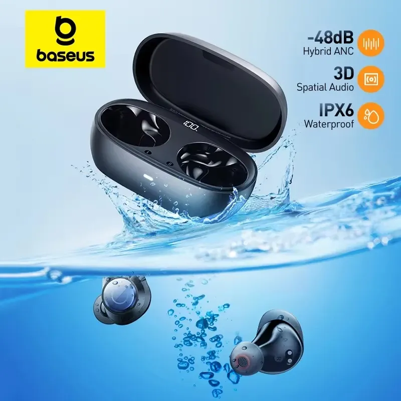 Baseus Bowie MA10 Pro ANC Kabellose Kopfhörer 48 dB Hybrid ANC Bluetooth 5.3 Ohrhörer IPX6 Wasserdicht 4 Mikrofone ENC Sportkopfhörer