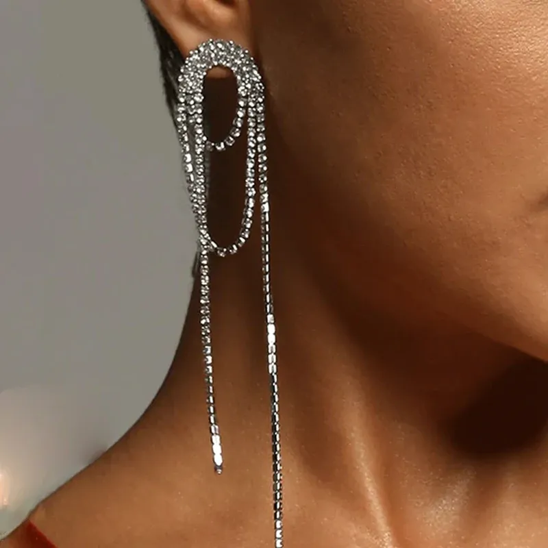 Stone fans lange Fransen Ohrringe Quaste Luxus bling neue ungewöhnliche Piercing Mode Damen Ohrringe Schmuck Kristall Party Geschenk