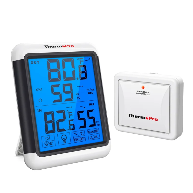 ThermoPro TP65C Wetterstation für Innen- und Außentemperatur- und Luftfeuchtigkeitsmonitore mit Hintergrundbeleuchtungsfunktion