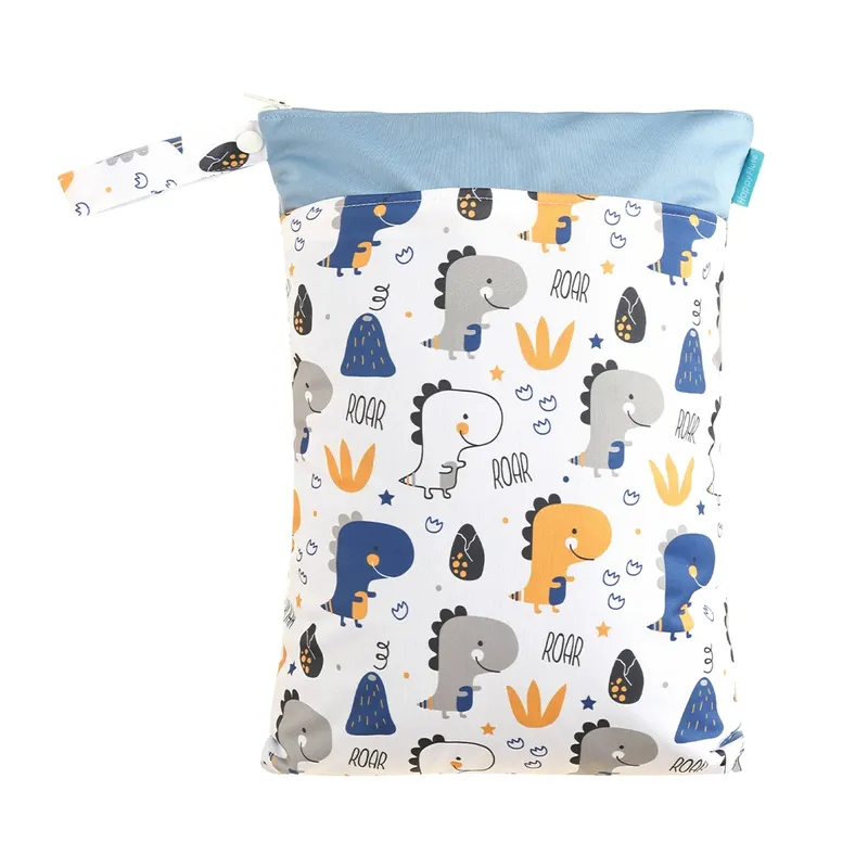 HappyFlute Bedruckter 30 x 40 cm großer Wetbag mit 2 Taschen und Griff, wiederverwendbar, wasserdicht, Cartoon-Druck, nasse und trockene Wickeltasche