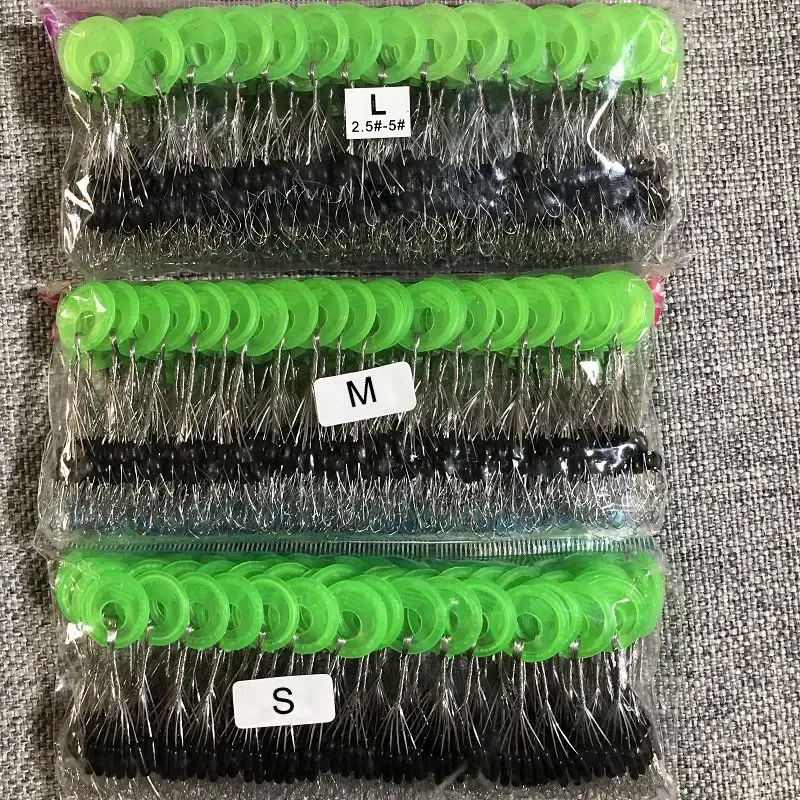 600 Stück 100 Gruppen/Set Angel-Bobber-Stopper, schwarze Gummiperlen, Stopper, Angelschwimmer, Bohnen, Platz