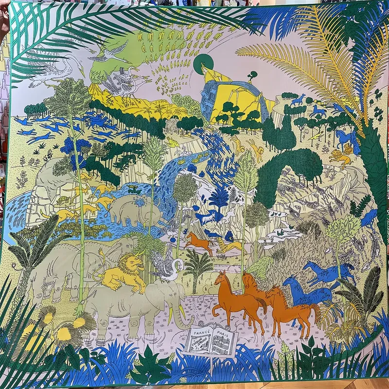 Pobing Seide Kaschmir Schal Frauen hand gerollte Dschungel tiere drucken quadratische Schals Wraps Bandana große Hijabs weibliche Foulard 135cm