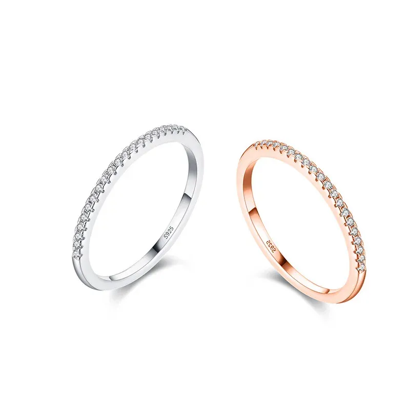 Schlichter, eleganter Ring aus 925er-Sterlingsilber für Damen, Großhandel, schillernde, klare CZ, stapelbare Fingerringe, Hochzeit, Statement-Schmuck