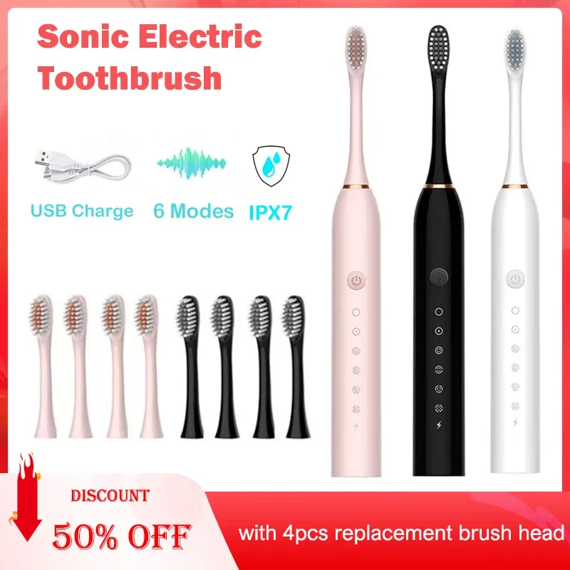 Elektrische Zahnbürste Smart Timing Zahnbürste USB Aufladbare Zähne Sauber Bleaching Sonic Zahnbürste Mit Ersatz Kopf