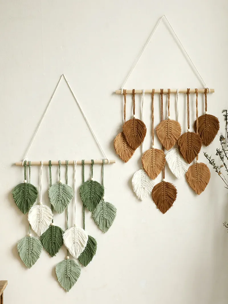 Blatt Makramee Wandteppich Braun Grün Wandteppich Boho Home Dekoration Makramee Wandbehang Zuhause Wohnzimmer Dekore Ästhetisches Geschenk