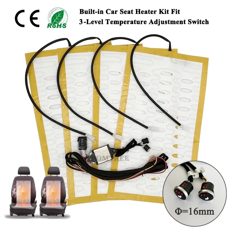 Universelle integrierte Autositzheizung, 12 V, Legierungsdraht, Heizung, Wärmepads, 3-stufiges Dual-Rund-Steuerschaltersystem mit Kabelbaum