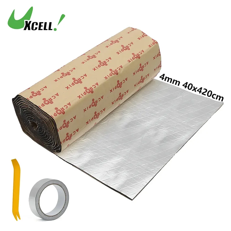 UXCELL 4 mm 18 m2 40 x 420 cm schalldämmende Auto-Aluminiumfolie, Schaumstoff, Wärmedämpfungspad, universelle Akustik-Isoliermatten, 1 Rolle