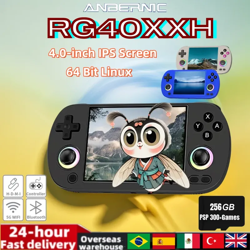 ANBERNIC RG40XX H Retro-Handheld-Spielekonsole, 64-Bit-Linux, 4,0-Zoll-IPS-Bildschirm, unterstützt 5G WiFi, Bluetooth, HDMI-TV-Ausgang RG40XXH