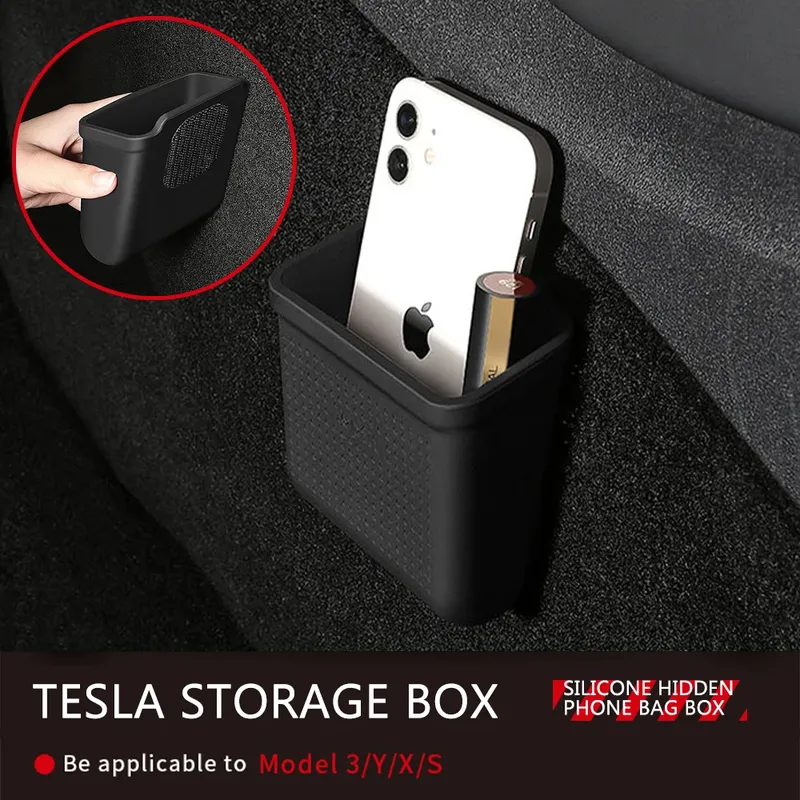 Silikon Auto Lagerung Box Für Tesla Modell 3 Y S X 2017-2022 2023 Versteckte Organizer Fach Tasche Box telefon Münze Halter Auto Zubehör