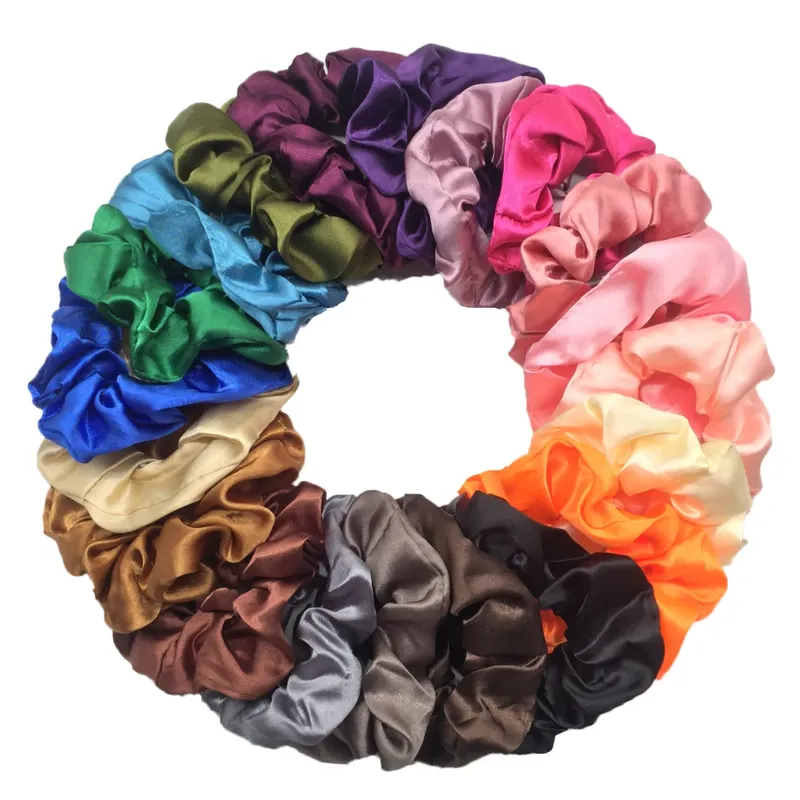 6 teile/los Haargummis Bands Scrunchy Krawatten Seile Pferdeschwanz Halter für Frauen oder Mädchen Zubehör Satin Kopfbedeckung Solide 100 Farbe