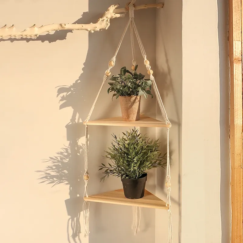 1/2/3-tier Schwimmendes Wandregal Holz Dreieck Ecke Display Stand Boho Home Dekoration Wohnzimmer Schlafzimmer Wandbehang Dekor