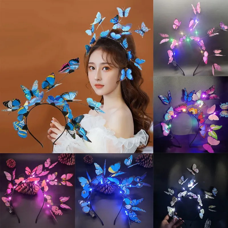 Leuchtendes LED-beleuchtetes Schmetterlings-Stirnband, böhmisches Haarband, Reifen, bunter Kopfschmuck für Party, Hochzeit, Weihnachten