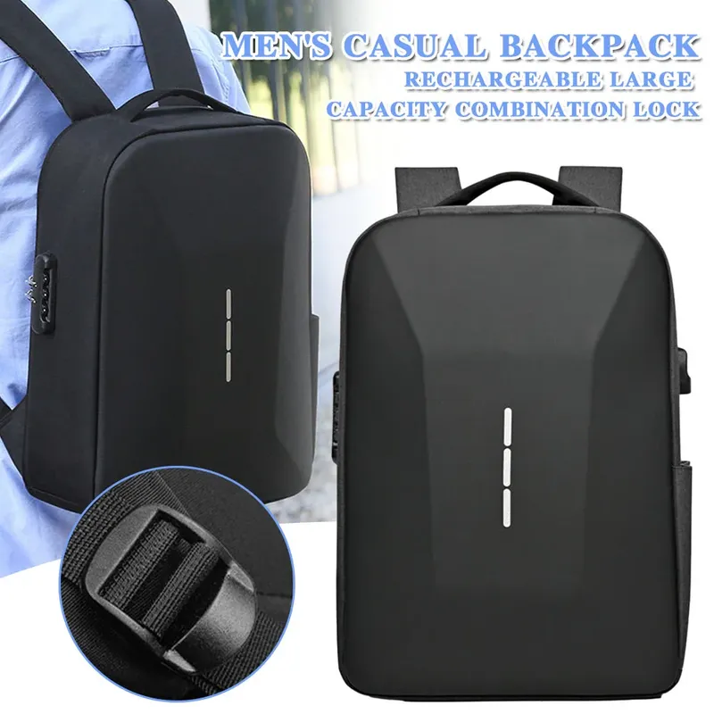 Tragbarer Freizeitrucksack für Herren, großes Fassungsvermögen, Reißverschluss, Tagesrucksack, sicheres Passwortschloss, wasserdicht, mit USB-Ladeanschluss, Laptoptasche