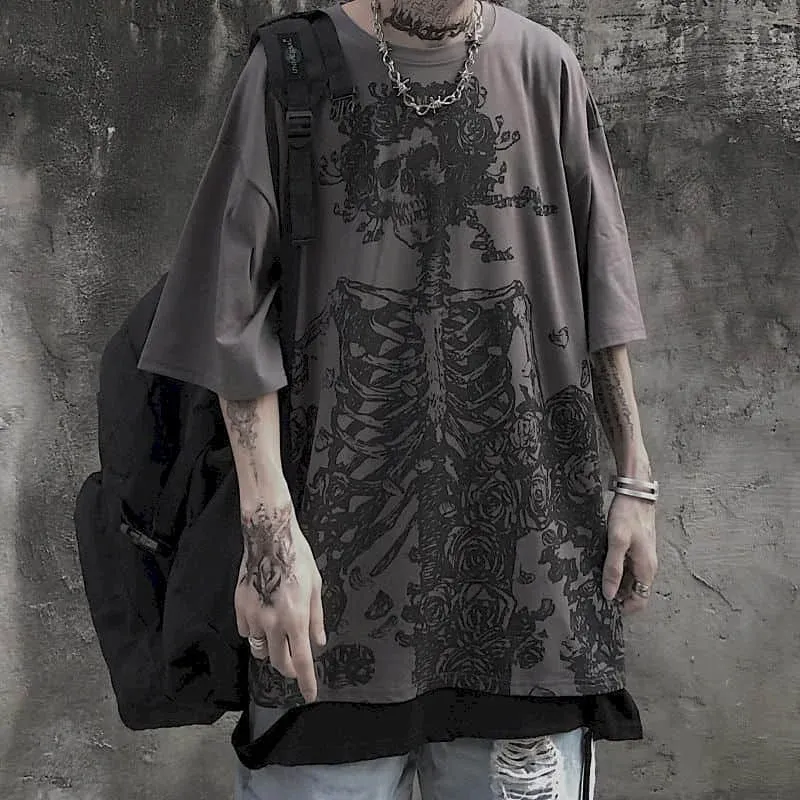 Männer T-shirts 2023 Sommer Streetwear High Street Gothic Schädel T-shirt Lose Übergroßen Kurzen ärmeln T-shirt Dark Anime Männer y2k Top