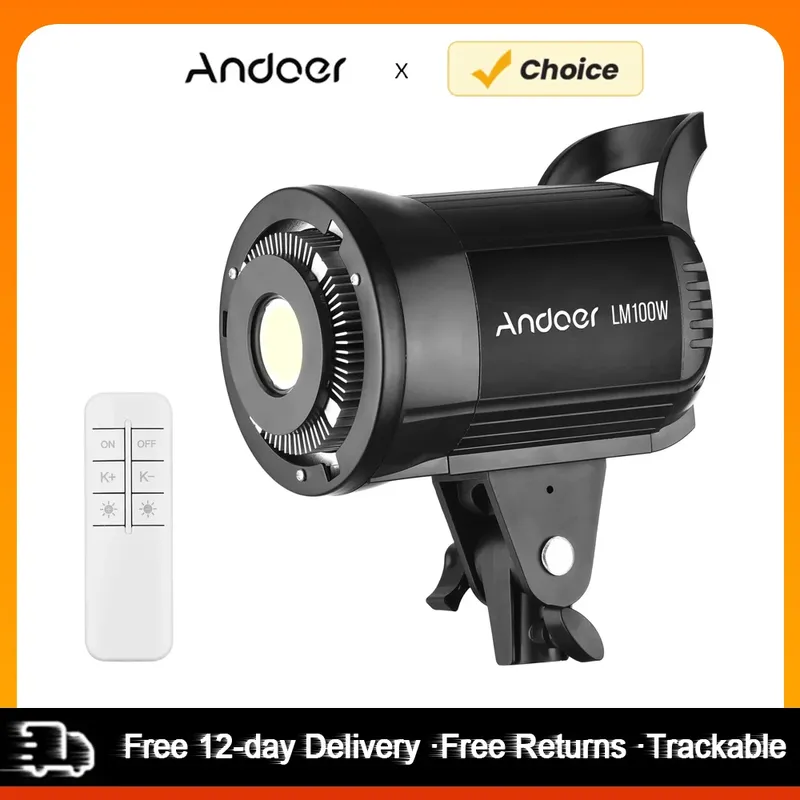 Andoer 100 W Studio-LED-Videoleuchte, 5600 K, dimmbar, Bowens-Montage, Dauerlicht mit Fernbedienung für Video-Live-Streaming