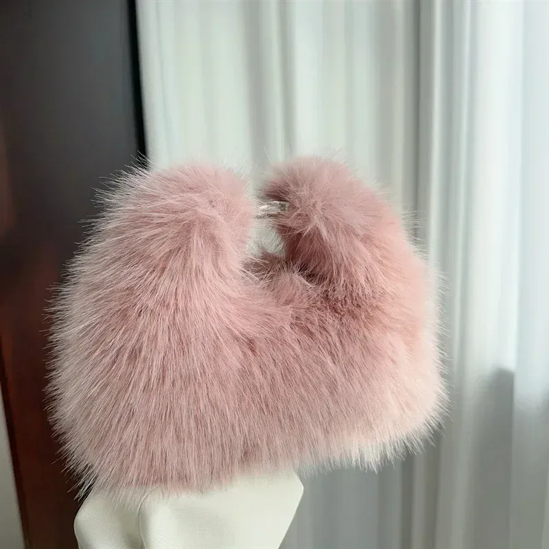 Luxus Faux Pelz Damen Schulter Taschen Weiche Plüsch Weibliche Abend Kupplung Geldbörse Handtaschen frauen Kleine Tote Flauschigen Umhängetasche