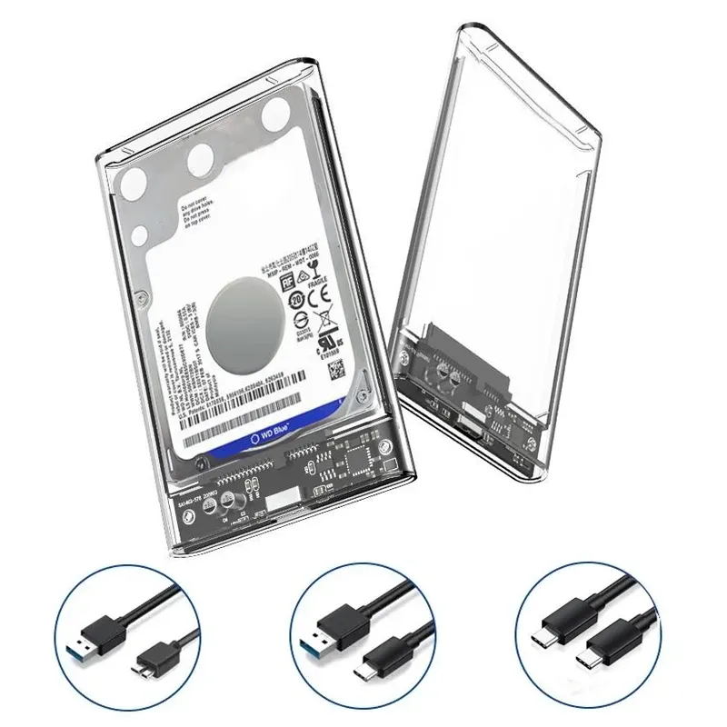 2,5-Zoll-Festplattengehäuse USB 3.0/Typ C auf SATA III. Klare externe Festplattengehäuse für 2,5-Zoll-SATA-SSD-HDD-Unterstützung UASP