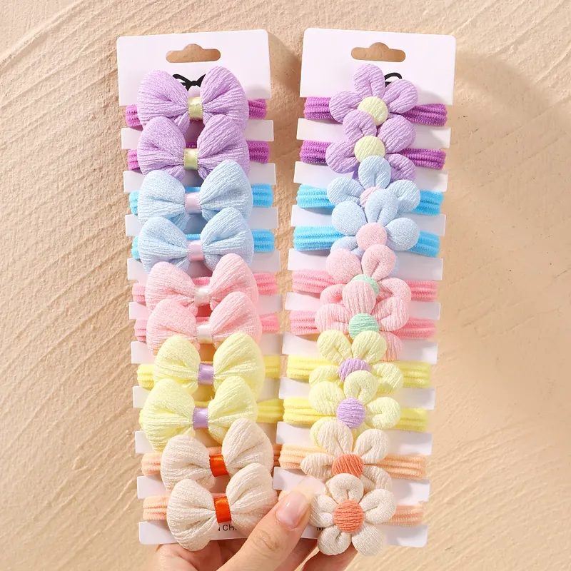 10 stücke Nette Mädchen Nylon Blume Haar Krawatten Elastische Bogen Haar Bands Candy Farbe Zöpfe Haar Seil Gummi Scrunchies Haar zubehör