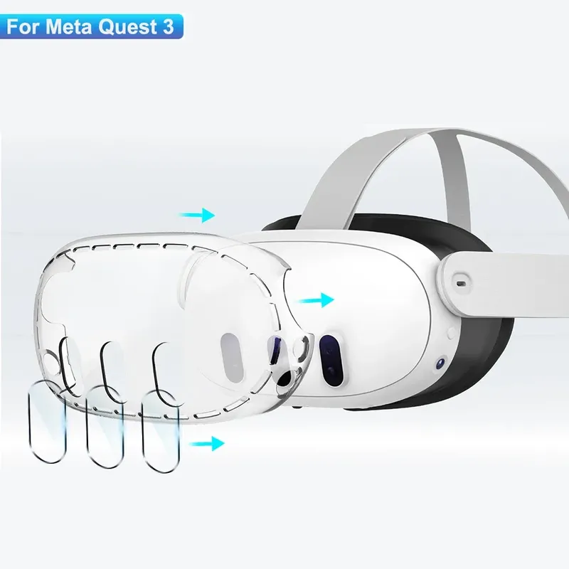 Transparente Hülle für Meta Quest 3-Zubehör, VR-Headset-Schutzhülle, Kameraobjektivschutz aus gehärtetem Glas für Quest 3