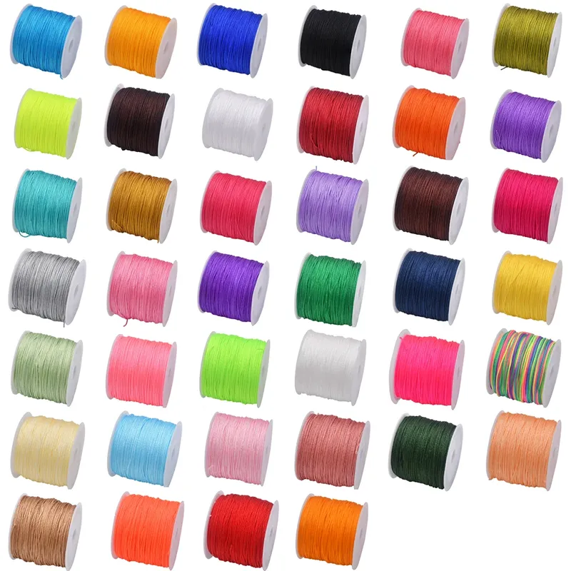 50 Yards 0,8 mm Kunsthandwerk-Nylonschnur für die Schmuckherstellung, geflochtene Nylon-Satin-Schnur für Armbänder, Rattail-Besatz, chinesischer Knoten