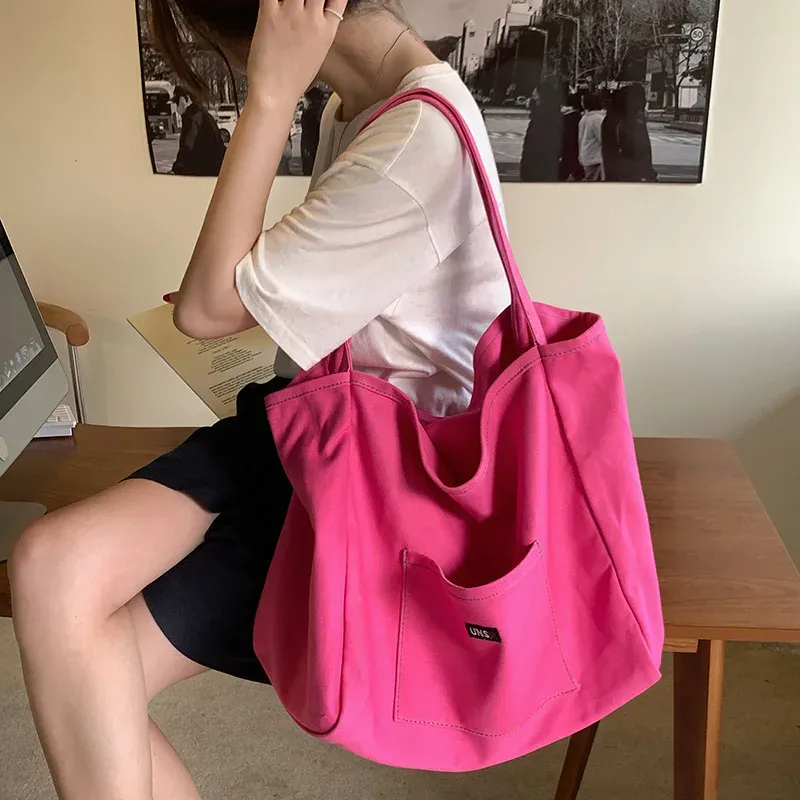 Leinwand Tasche Hohe Qualität Wiederverwendbare Shopping Schulter Tasche Frauen Einfache Casual Täglichen Gebrauch Handtasche Totes Weibliche Tragbare Falten Geldbörse