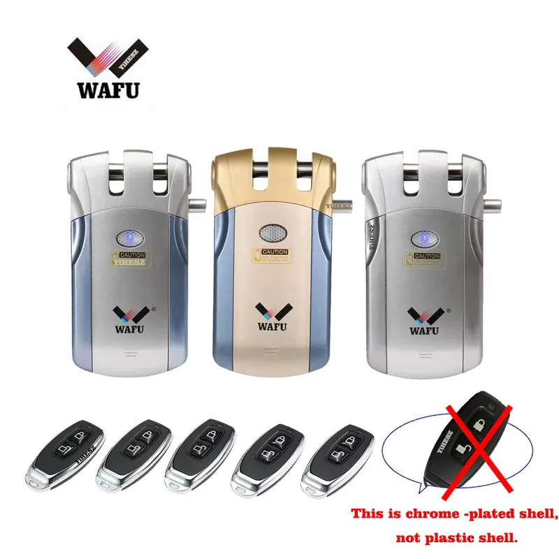 Wafu 019 Fernbedienungsschloss 433 MHz Türschloss Unsichtbares Riegel-Smart-Schloss mit 5 verchromten Fernbedienungen