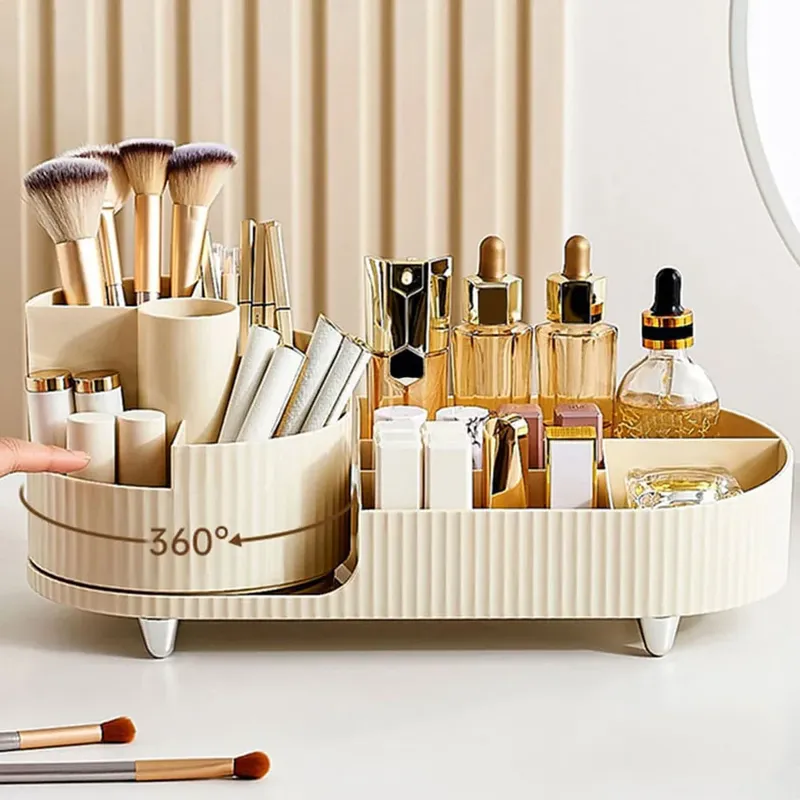 Kosmetik-Aufbewahrungsregal mit drehbarer Basis und geteilten Fächern für kosmetische Aufbewahrungsboxen, für Lippenstift, Aufbewahrungsbox für Hautpflege