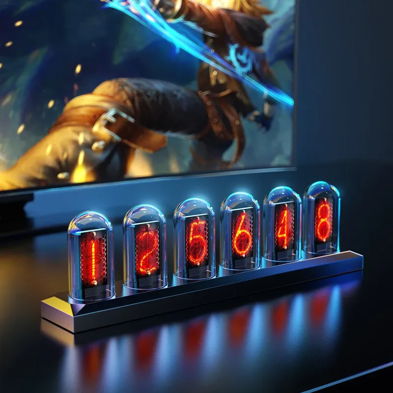 RGB Nixie Röhrenuhr LED leuchtet IPS Farbbildschirm DIY analoge digitale Röhre Nachtlichter Gaming Desktop Home Dekoration Geschenkidee