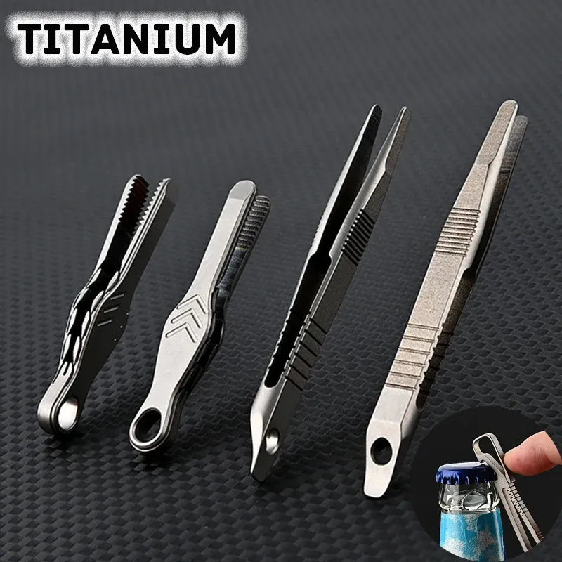 TC4 Titan Stahl Pinzette Multifunktions Mit Korkenzieher CNC Bearbeitung Clips Outdoor EDC Gadget Schlüsselbund Anhänger Werkzeug