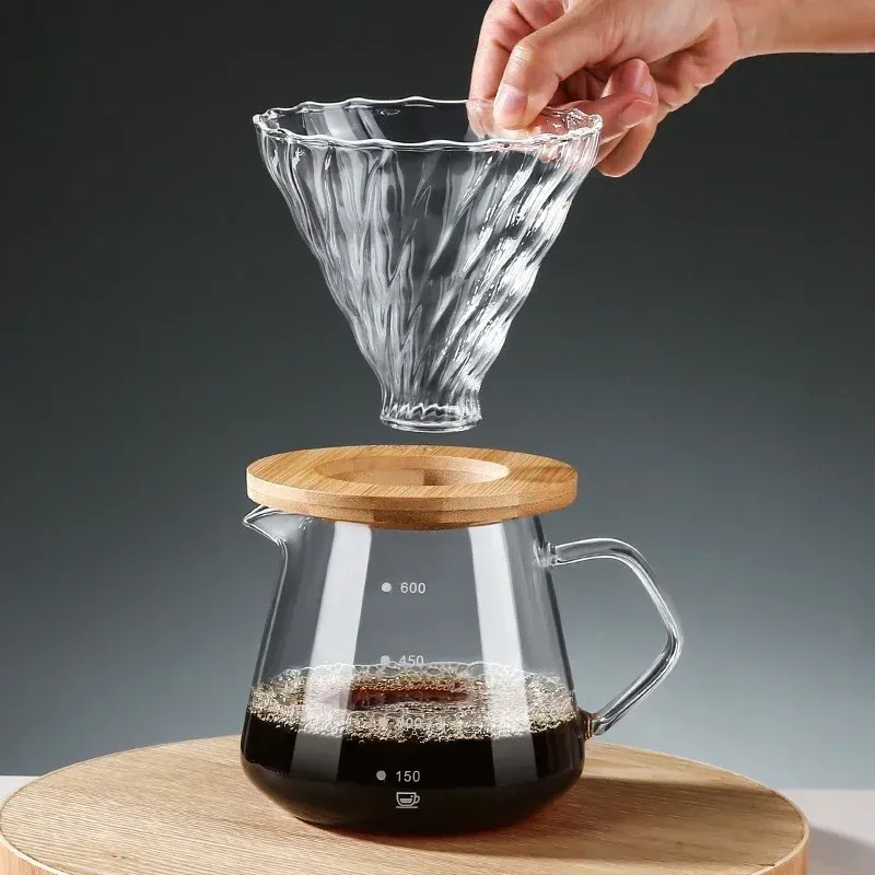 Kaffeemaschinen-Set zum Übergießen, Glaskaraffe, Kaffee mit Glas-Kaffeefilter, Tropfkaffeemaschinen-Set für Zuhause oder Büro, 600 ml, 300 ml