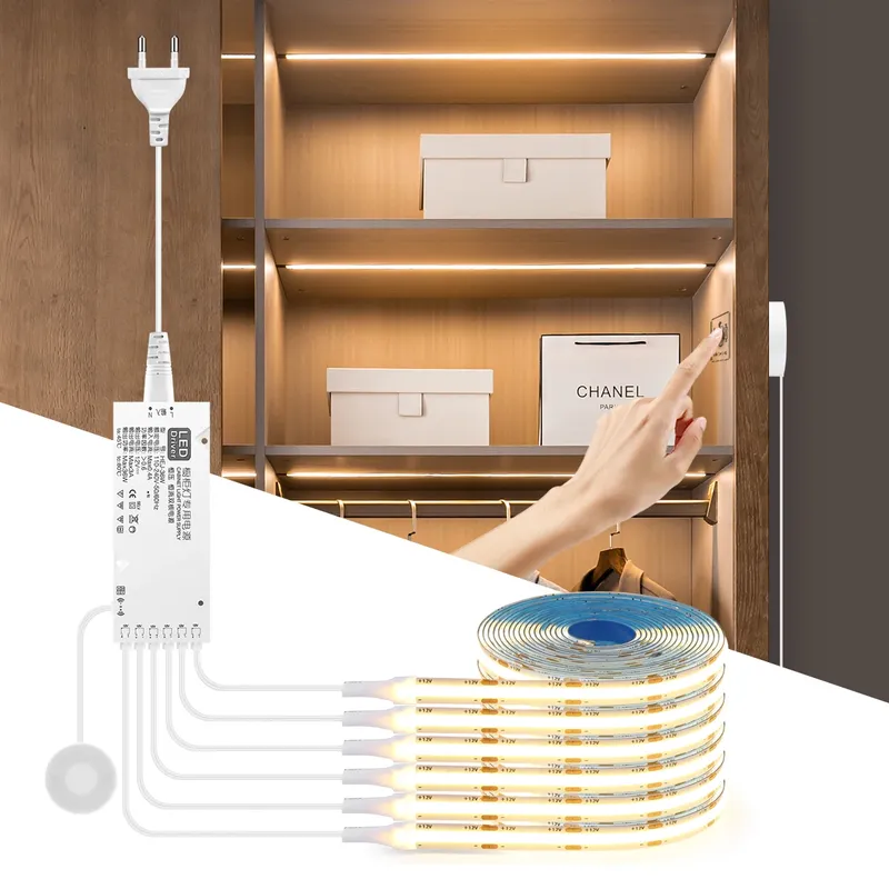 Dimmbare LED Schrank Licht COB Streifen Küche Regal Speisekammer Vitrine Schlafzimmer Schrank Hintergrundbeleuchtung Lampe Hand Touch Motion Sensor Schalter