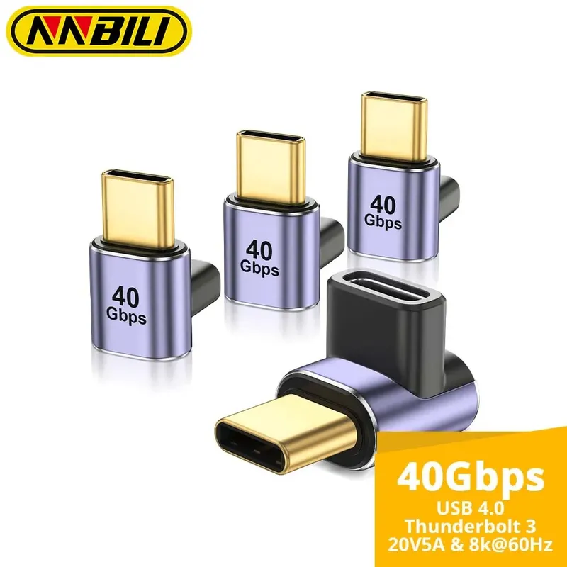 NNBILI USB C 90-Grad-Adapter mit USB4 40 Gbit/s PD 100 W 8 K 60 Hz Videoaufladung kompatibel für Thunderbolt 4 MacBook DeCK Switch VR