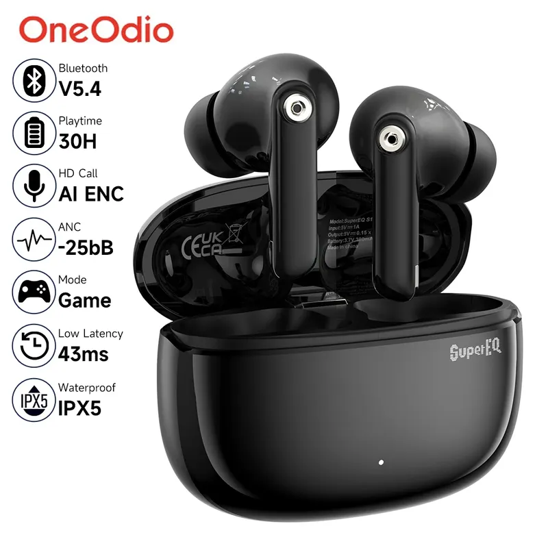 Oneodio SuperEQ S10 ANC Bluetooth 5.4 Drahtlose Kopfhörer TWS Aktive Geräuschunterdrückung Kopfhörer Ohrhörer mit ENC-Mikrofon Spielmodus