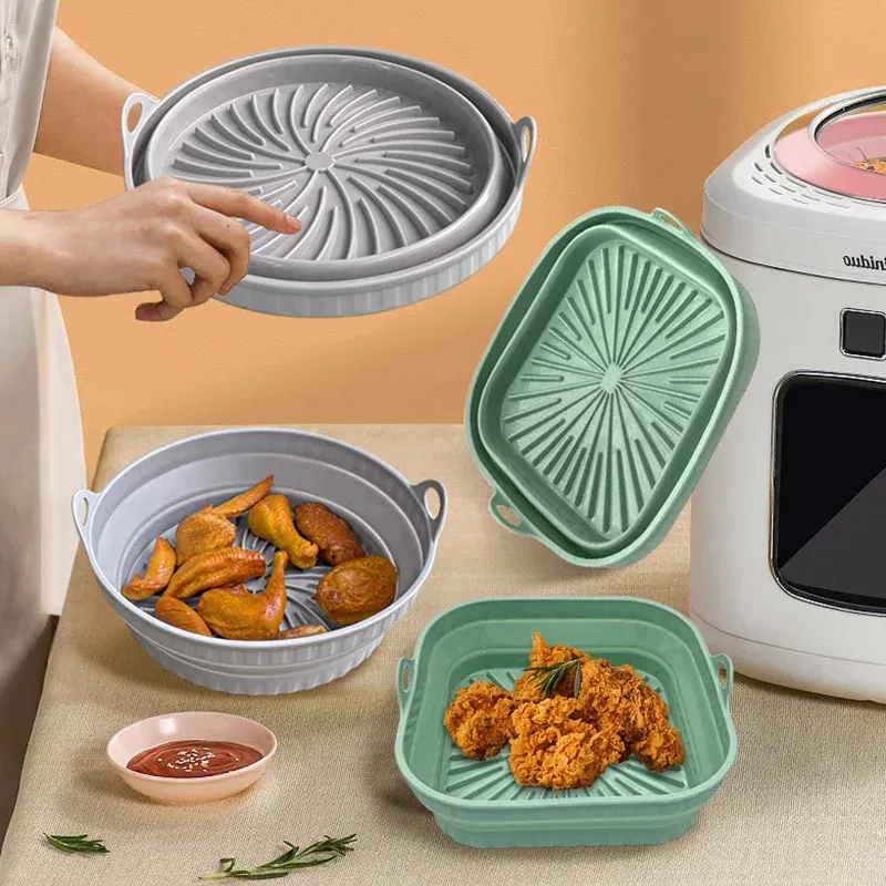 Faltbare Air Fryer Silikon Liner Wiederverwendbare Silikon Air Fryer Korb Lebensmittel Sicher Antihaft Air-Fryer Bakewa Küche Zubehör