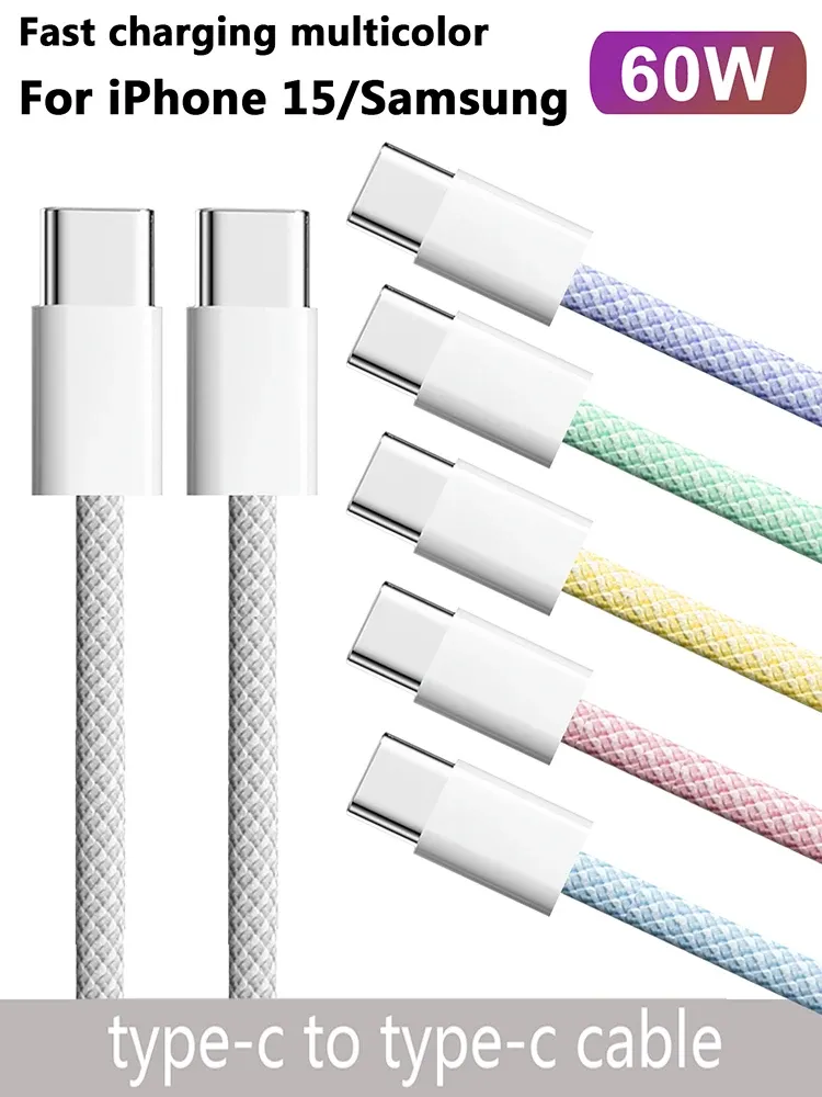 USB-C Typ c Farb kabel für Apple iPhone 15 pd 60w Schnell ladung für Huawei Xiaomi Samsung Typ C Web kabel Zubehör