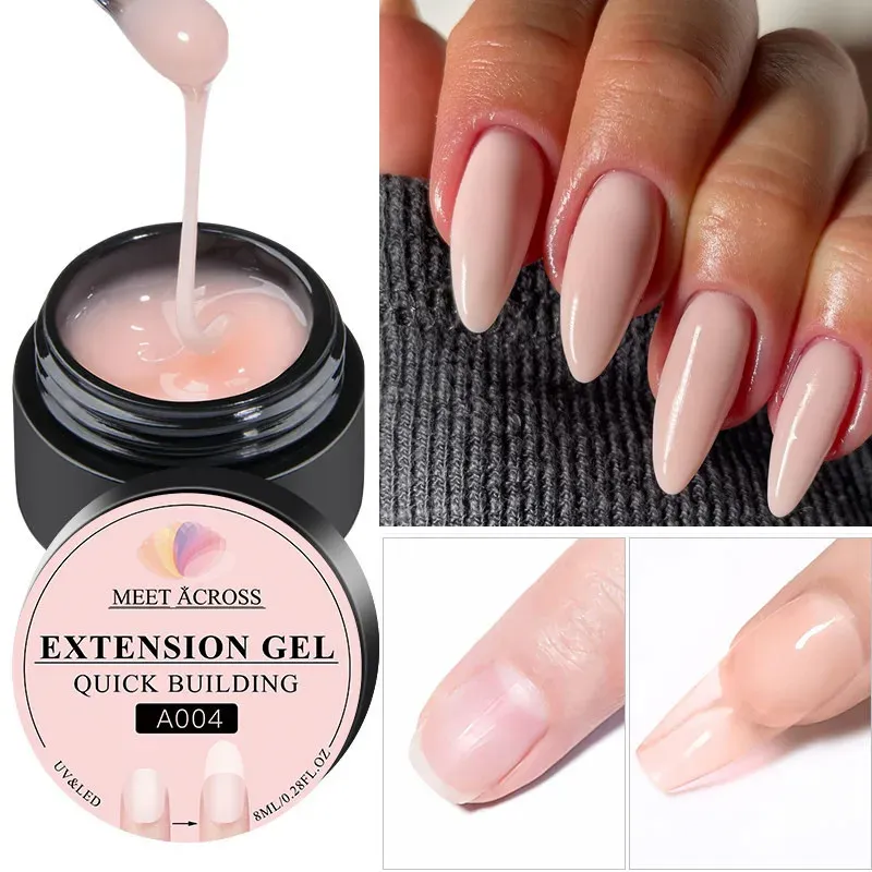 MEET ACROSS 8ML Quick Extension Nagel Gel Vernis Nude Milch Weiß Gel Nagellack UV Semi Permanent Nägel Kunst für Maniküre Werkzeuge
