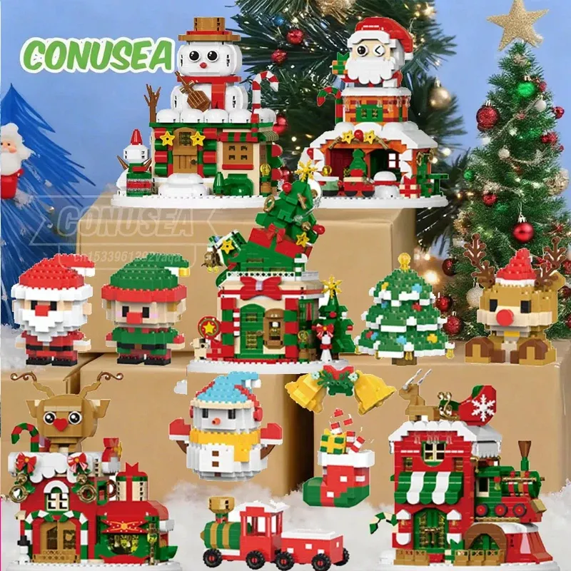 Weihnachten Geschenke Micro Baustein Serie Santa Claus Rentier Puzzle Montage Ziegel Tisch Dekoration Spielzeug Kinder Kinder