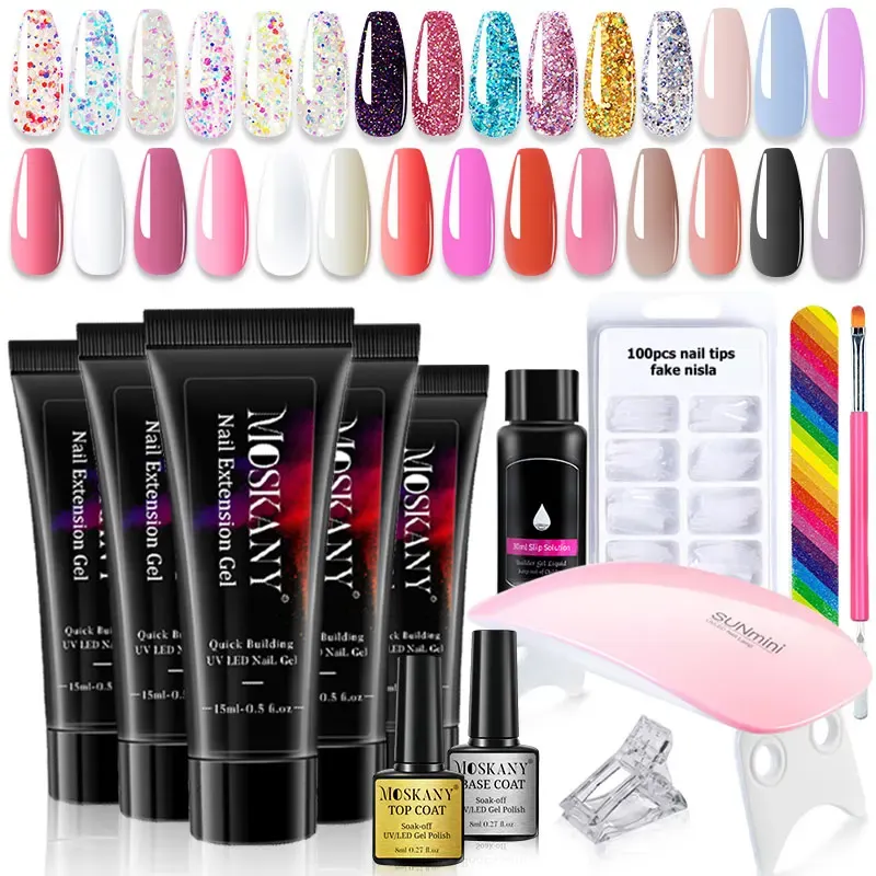 Poly Nagel Gel Komplettset mit 6W LED Lampe Nagelset für Anfänger Nagelspitzen Kunst 3D Design Dekoration Verlängerung Maniküre Werkzeuge Kit