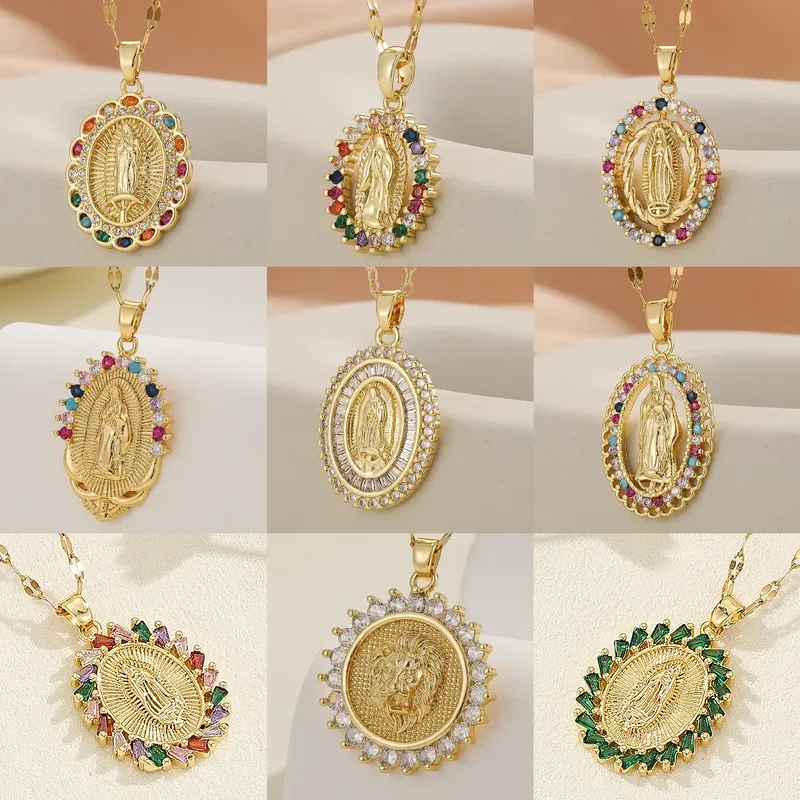 Luxuriöse Vergoldete Mehrfarbige CZ-AnhĂ€nger-Halskette, Eleganter Vintage-Charm-Schmuck Geschenk fĂŒr Frauen - 2.99 EUR