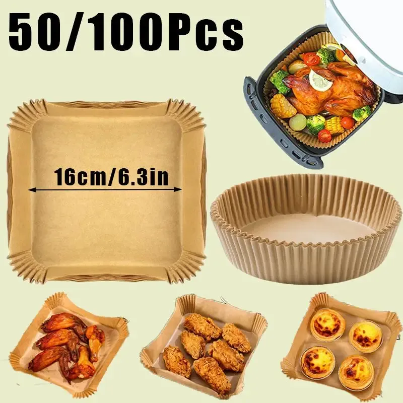 50/100 Stück Air Fryer Einwegpapier Antihaft-Airfryer Backpapiere Runde Air-Fryer-Papiereinlagen PaperKitchenzubehör